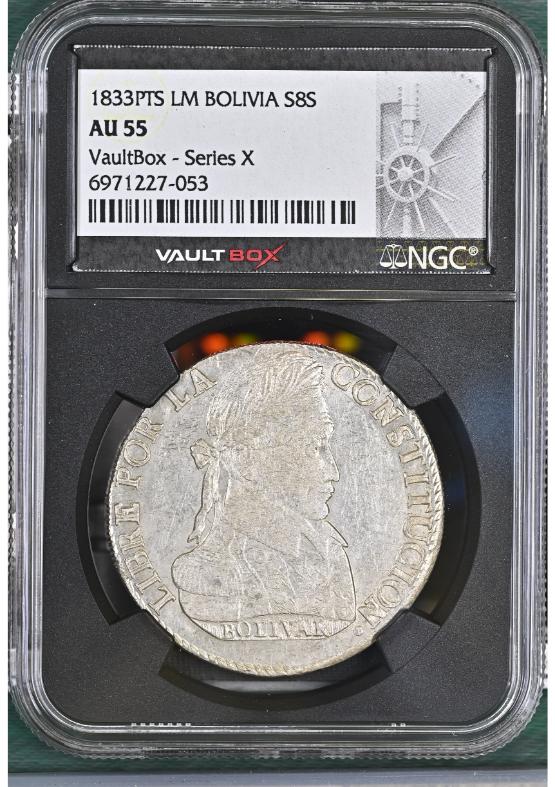 1833PTS LM BOLIVIA S8S NGC AU55 FRONT