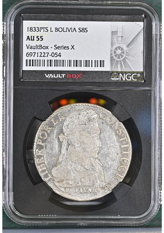 1833PTS L BOLIVIA S8S NGC AU55 FRONT