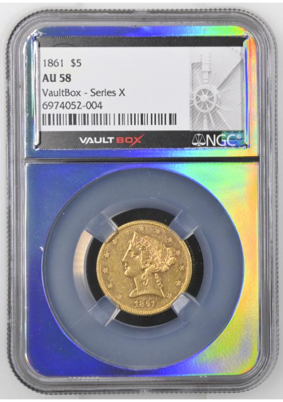 1861 G$5 NGC AU58 FRONT