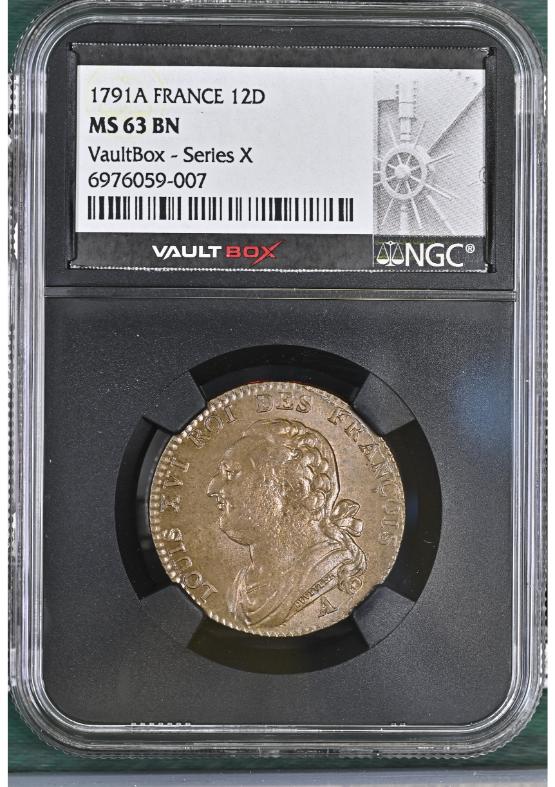 1791A FRANCE 12D NGC MS63BN FRONT