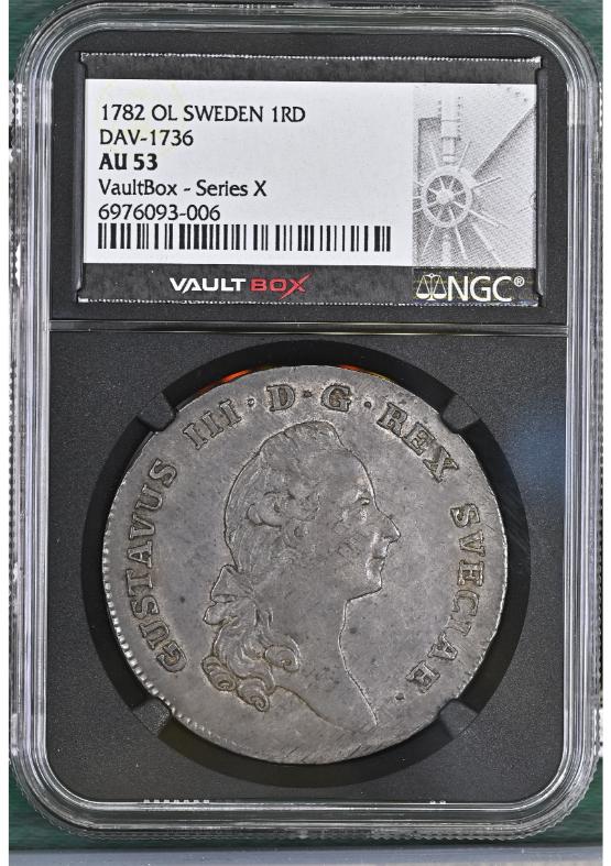 1782 OL SWEDEN 1RD DAV-1736 NGC AU53 FRONT