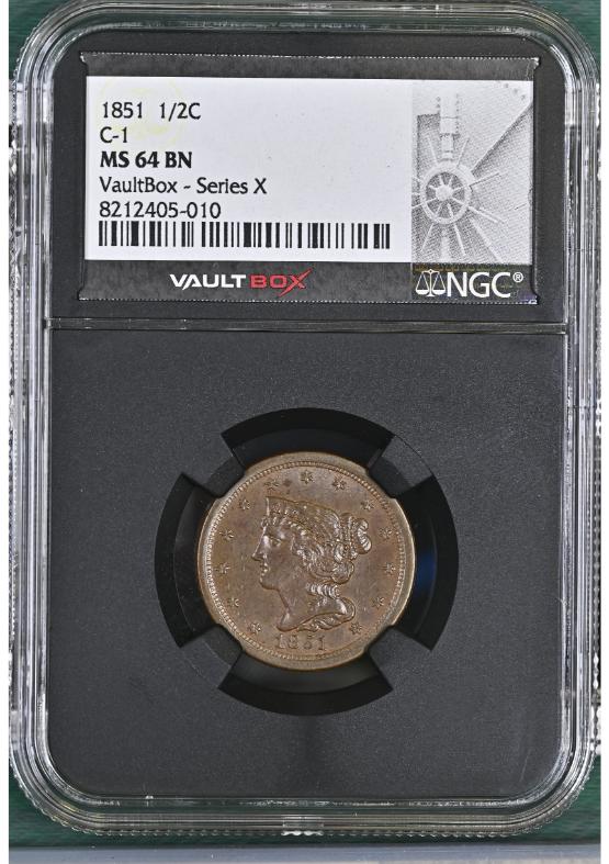 1851 1/2C C-1 NGC MS64BN FRONT