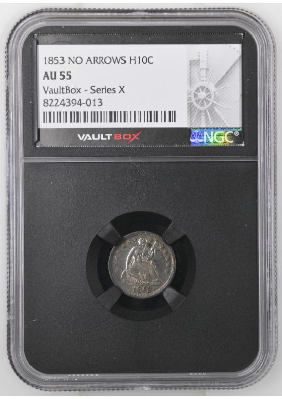 1853 NO ARROWS H10C NGC AU55 FRONT