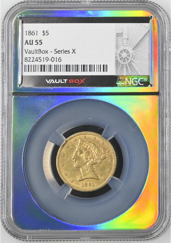 1861 G$5 NGC AU55 FRONT