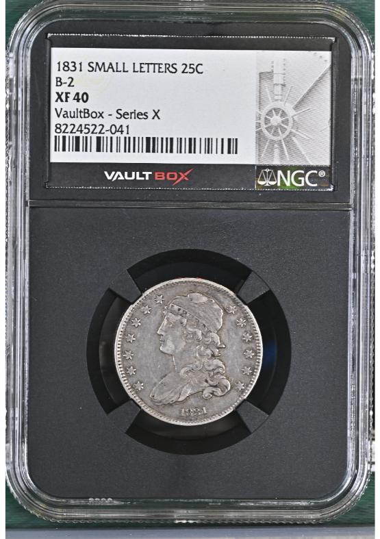 1831 SMALL LETTERS 25C B-2 NGC XF40 FRONT