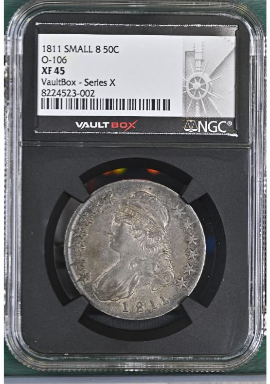 1811 SMALL 8 50C O-106 NGC XF45 FRONT