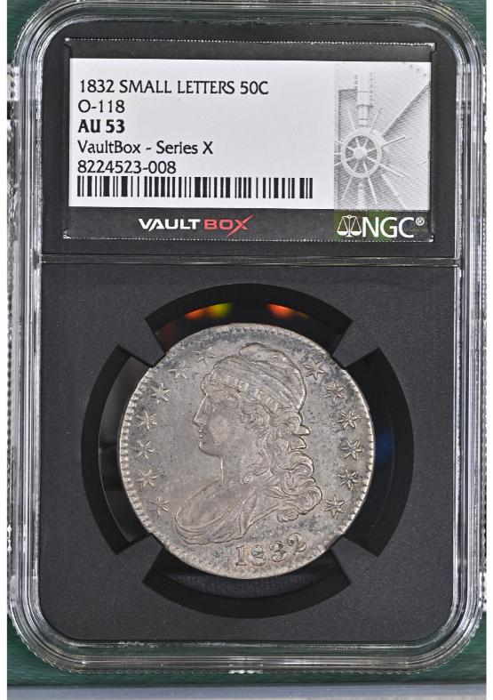 1832 SMALL LETTERS 50C O-118 NGC AU53 FRONT