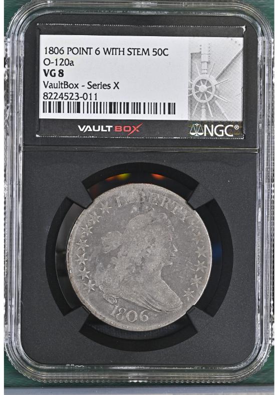 1806 POINT 6 WITH STEM 50C O-120a NGC VG8 FRONT