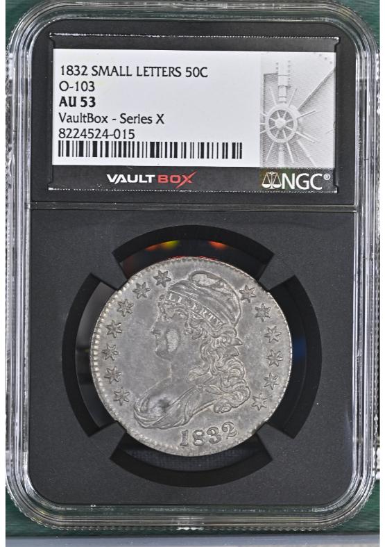 1832 SMALL LETTERS 50C O-103 NGC AU53 FRONT