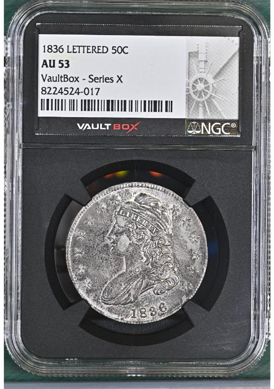 1836 LETTERED 50C NGC AU53 FRONT