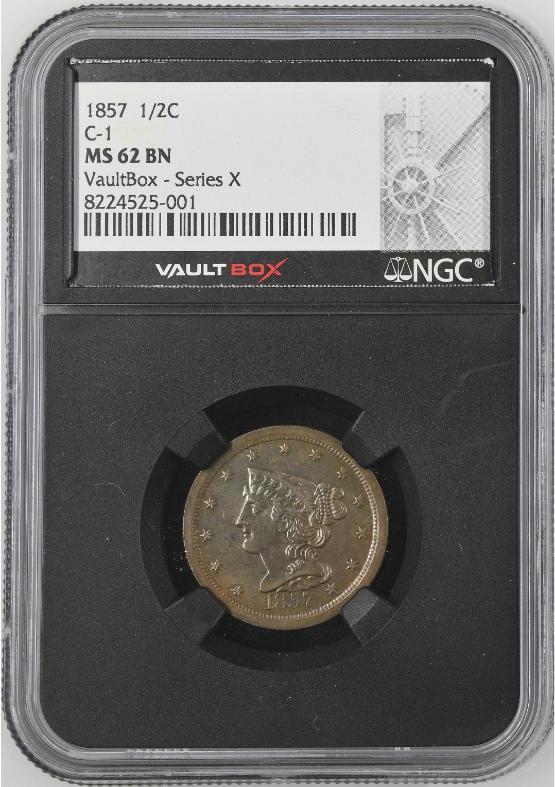 1857 1/2C C-1 NGC MS62BN FRONT