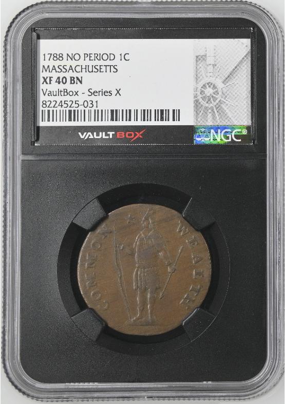 1788 NO PERIOD 1C MASSACHUSETTS NGC XF40BN FRONT