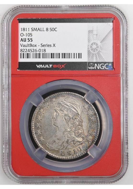 1811 SMALL 8 50C O-105 NGC AU55 FRONT