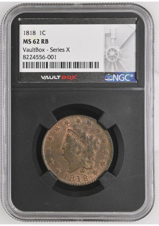 1818 1C NGC MS62RB FRONT