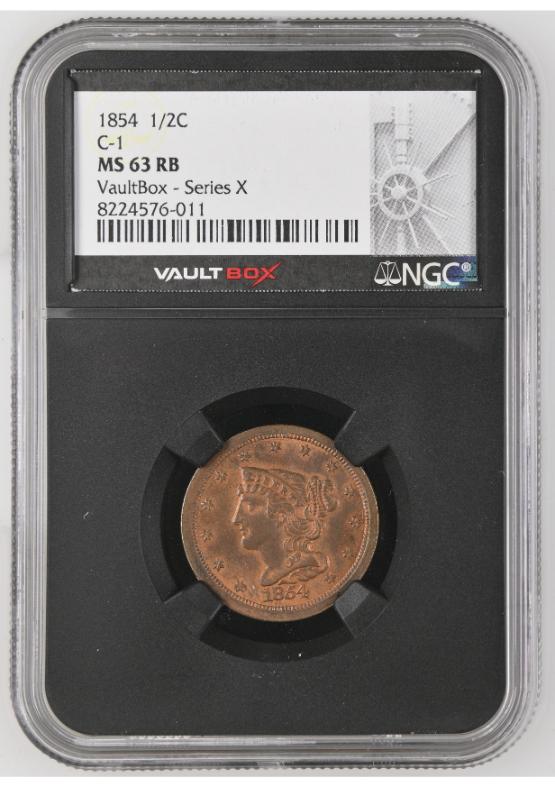 1854 1/2C C-1 NGC MS63RB FRONT