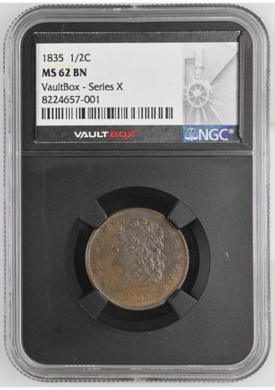 1835 1/2C NGC MS62BN FRONT