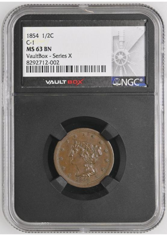 1854 1/2C C-1 NGC MS63BN FRONT