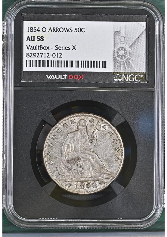 1854-O ARROWS 50C NGC AU58 FRONT