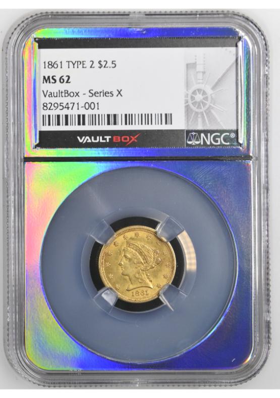 1861 TYPE 2 G$2.5 NGC MS62 FRONT