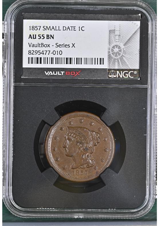 1857 SMALL DATE 1C NGC AU55BN FRONT