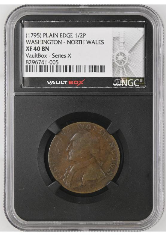 (1795) PLAIN EDGE 1/2P WASHINGTON - NORTH WALES NGC XF40BN FRONT