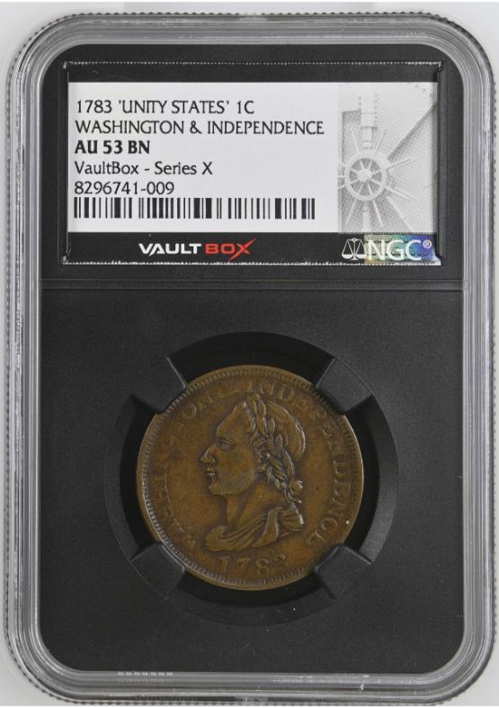 1783 'UNITY STATES' 1C WASHINGTON & INDEPENDENCE NGC AU53BN FRONT
