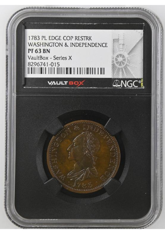 1783 PL EDGE COP RESTRK WASHINGTON & INDEPENDENCE NGC PF63BN FRONT