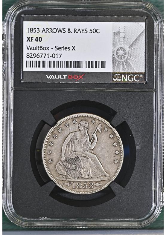 1853 ARROWS & RAYS 50C NGC XF40 FRONT