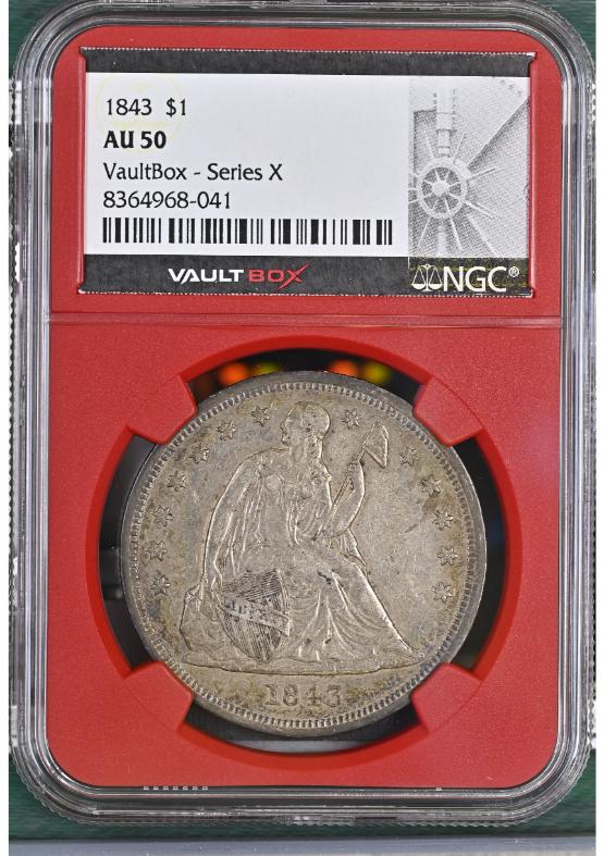 1843 $1 NGC AU50 FRONT