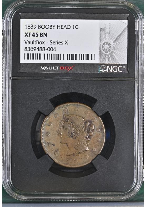 1839 BOOBY HEAD 1C NGC XF45BN FRONT