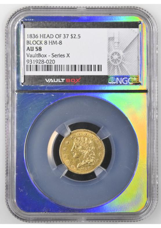 1836 HEAD OF 37 G$2.5 BLOCK 8 HM-8 NGC AU58 FRONT