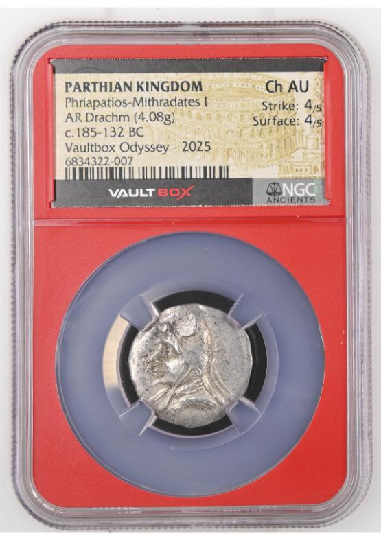 PARTHIAN KINGDOM PHRIAPATIOS-MITHRADATES I AR DRACHM CH AU STRIKE: 4/5 SURFACE: 4/5  FRONT
