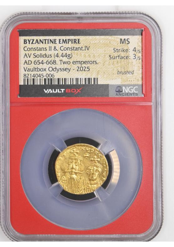 BYZANTINE EMPIRE CONSTANS II & CONSTANT.IV AV SOLIDUS MS STRIKE: 4/5 SURFACE: 3/5 BRUSHED FRONT