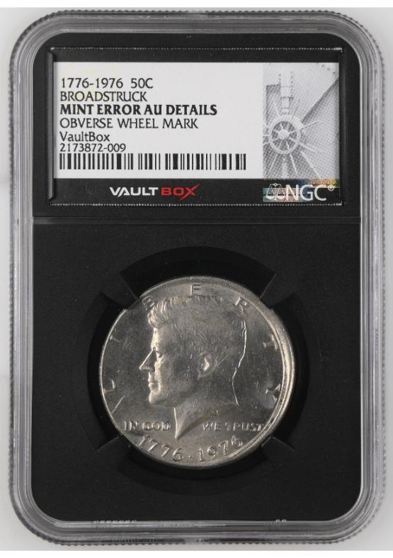 1776-1976 50C BROADSTRUCK NGC MINT ERROR AU DETAILS FRONT