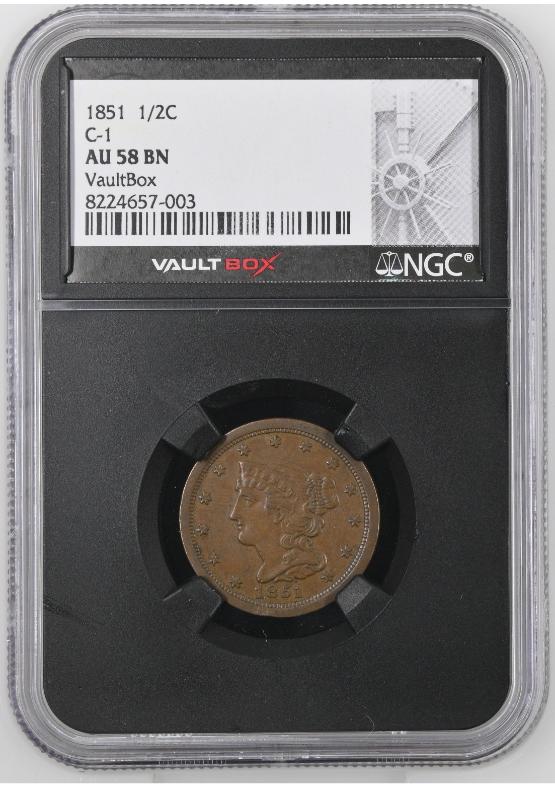 1851 1/2C C-1 NGC AU58BN FRONT