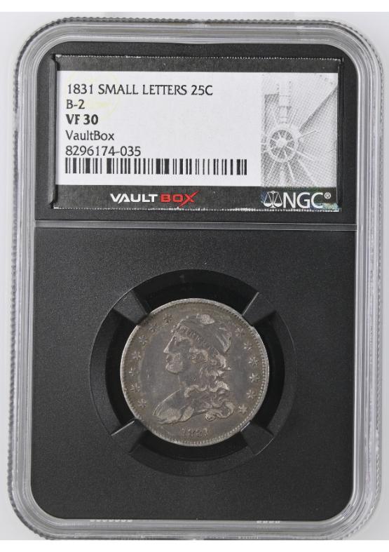 1831 25C SMALL LETTERS NGC VF30 FRONT