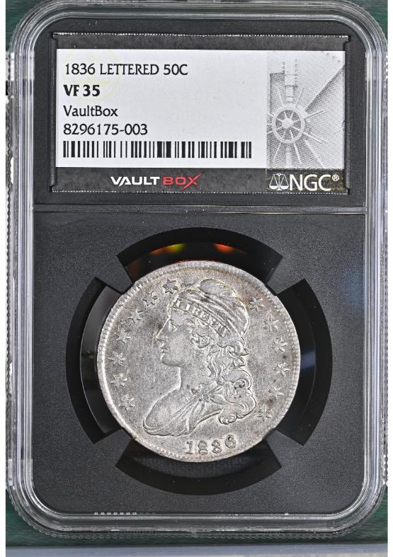 1836 LETTERED 50C NGC VF35 FRONT