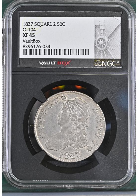 1827 SQUARE 2 50C O-104 NGC XF45 FRONT
