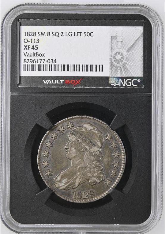 1828 50C SM 8 SQ 2 LG LET NGC XF45 FRONT