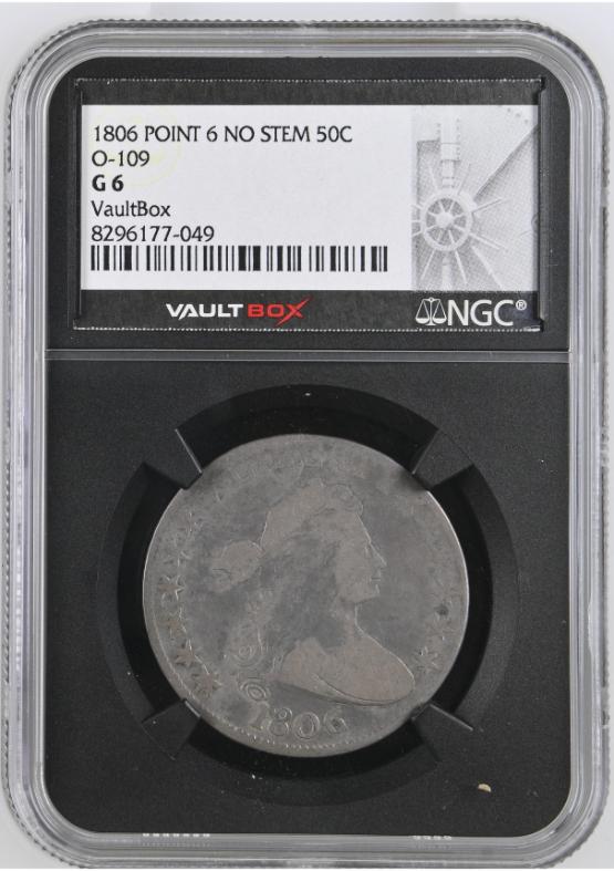 1806 50C POINTED 6 NO STEM NGC G6 FRONT