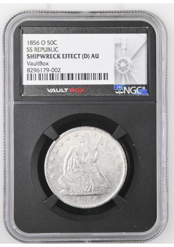 1856-O 50C SS REPUBLIC NGC SHIPWRECK EFFECT (D) AU FRONT