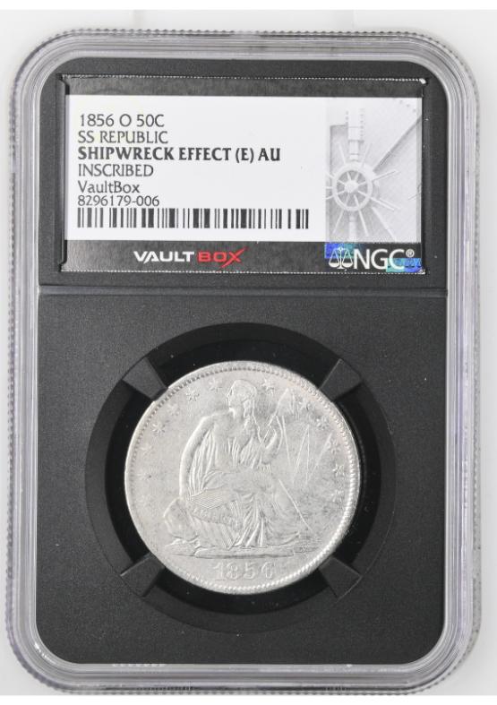 1856-O 50C SS REPUBLIC NGC SHIPWRECK EFFECT (E) AU FRONT