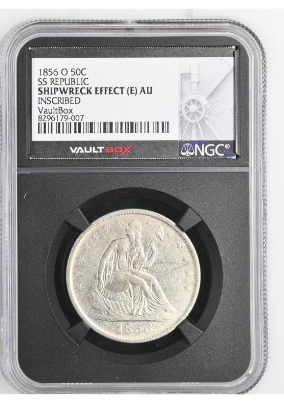 1856-O 50C SS REPUBLIC NGC SHIPWRECK EFFECT (E) AU FRONT