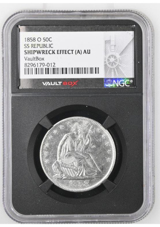 1858-O 50C SS REPUBLIC NGC SHIPWRECK EFFECT (A) AU FRONT
