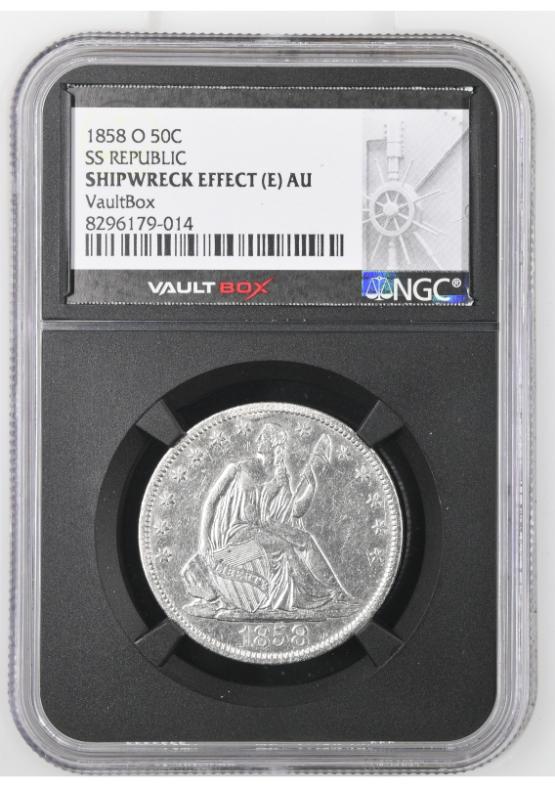 1858-O 50C SS REPUBLIC NGC SHIPWRECK EFFECT (E) AU FRONT