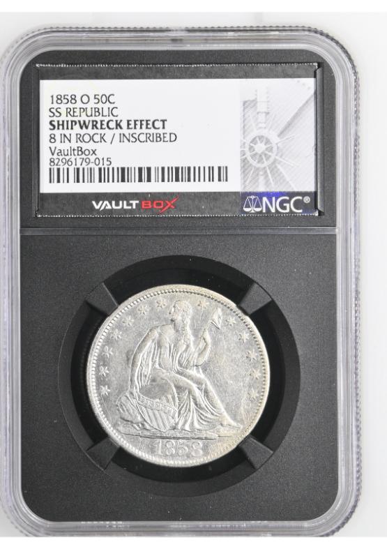 1858-O 50C SS REPUBLIC NGC SHIPWRECK EFFECT FRONT