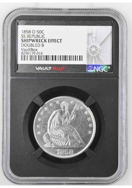 1858-O 50C SS REPUBLIC NGC SHIPWRECK EFFECT FRONT