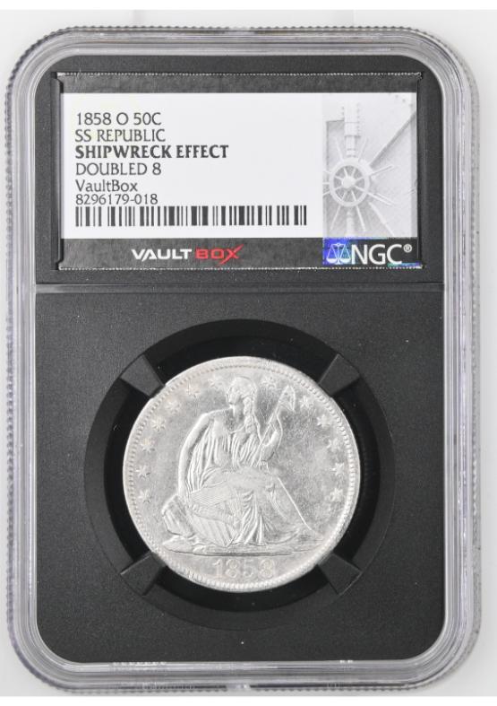 1858-O 50C SS REPUBLIC NGC SHIPWRECK EFFECT FRONT