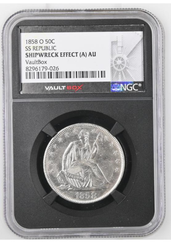 1858-O 50C SS REPUBLIC NGC SHIPWRECK EFFECT (A) AU FRONT