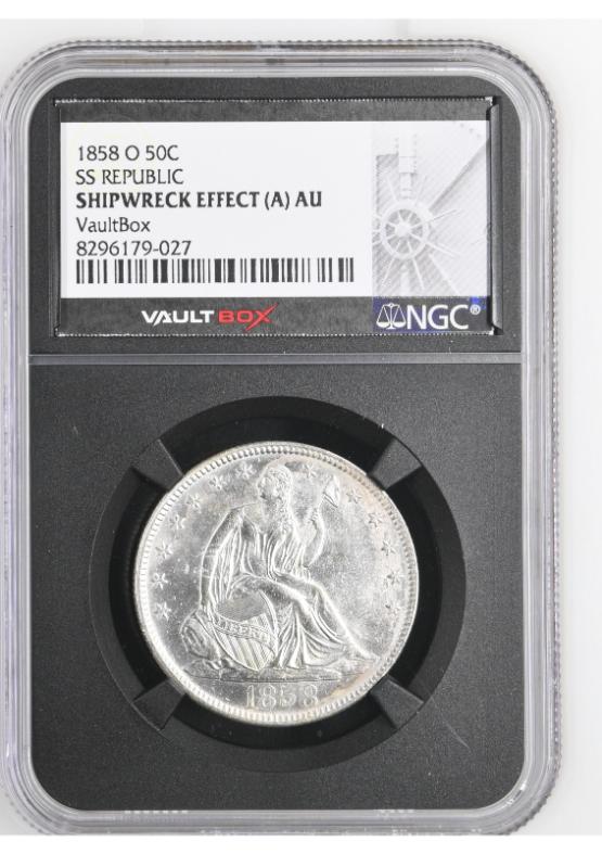 1858-O 50C SS REPUBLIC NGC SHIPWRECK EFFECT (A) AU FRONT